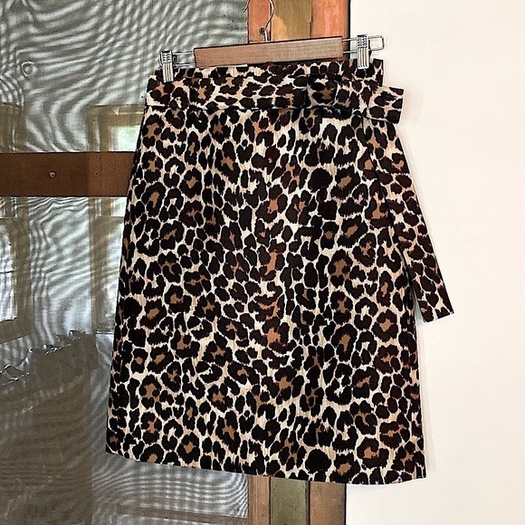 J Crew Animal Print Skirt W/Belt, Size 2 - Picture 2 of 10
